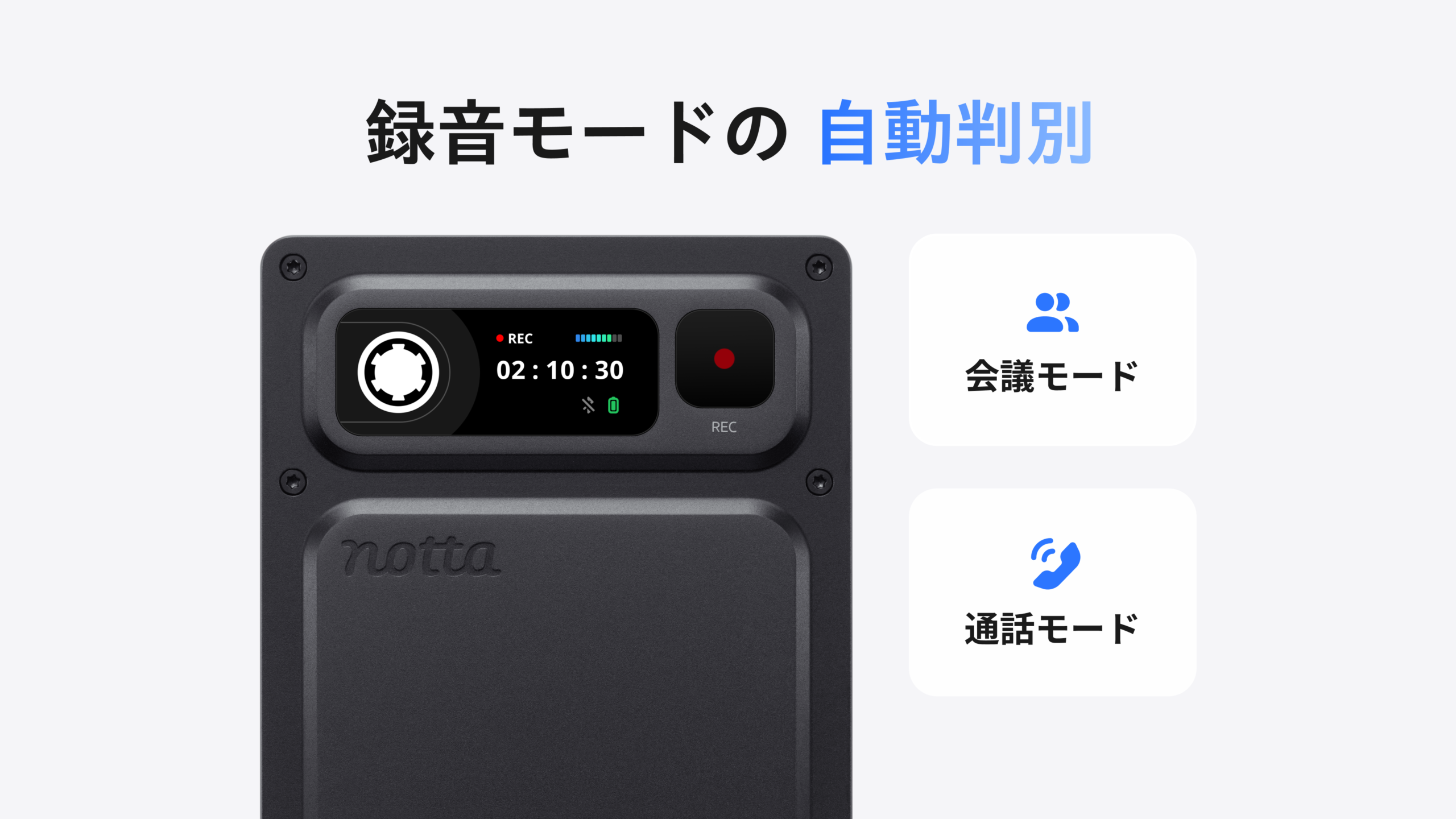 Notta Memo Proが会議モードと通話モードを自動で判別する説明図