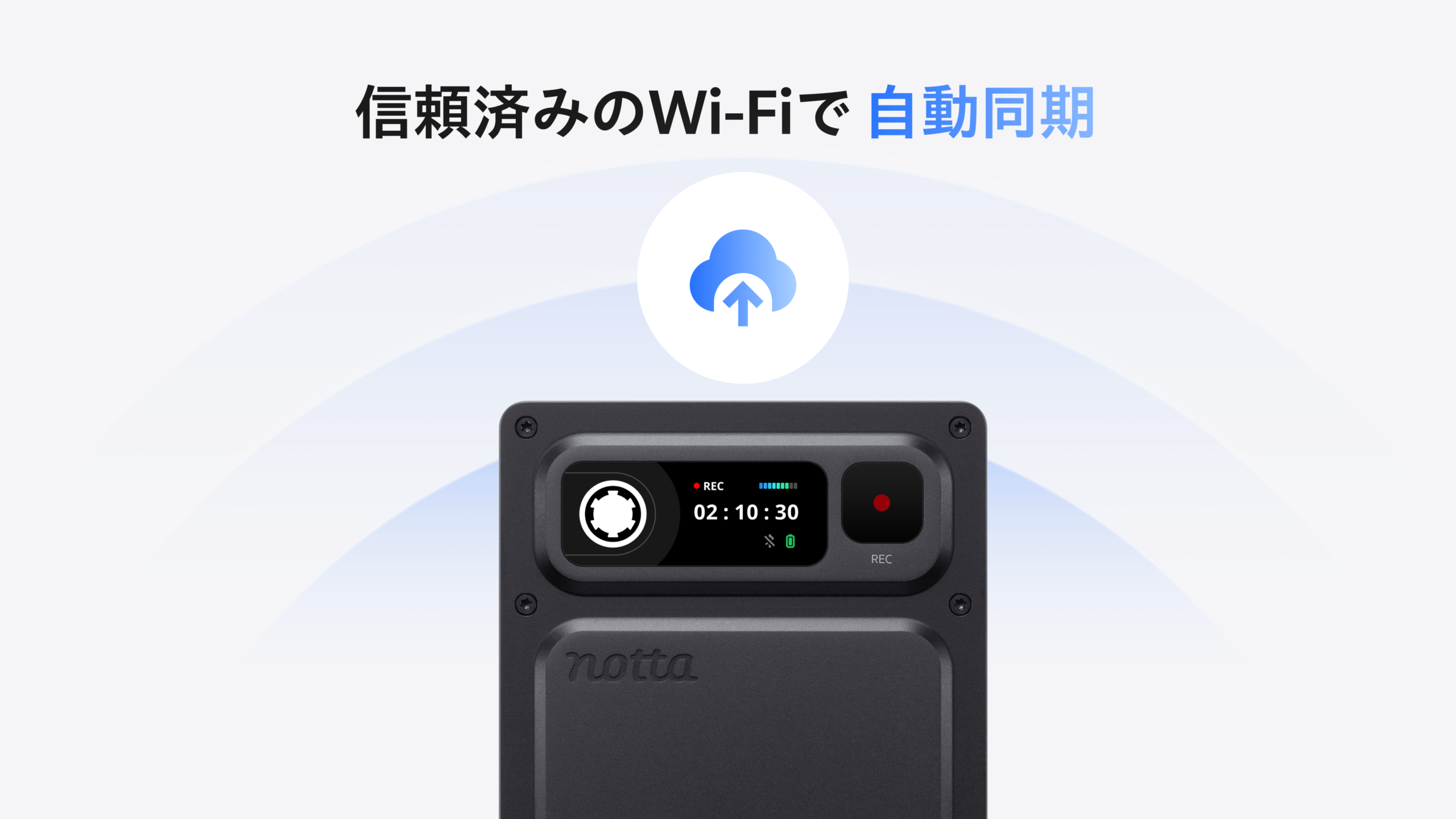 信頼済みのWi-FiでNotta Memo Proが録音データを自動同期する説明図